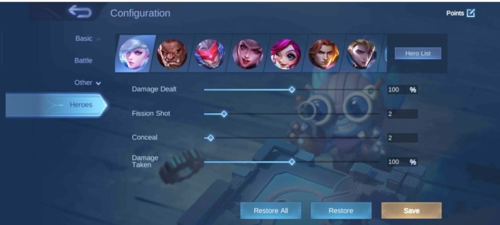 Hero panel in mobile legend creation mode