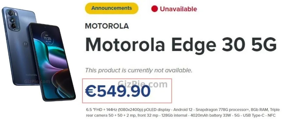 Price losses in Europe for Motorola Edge 30 5G