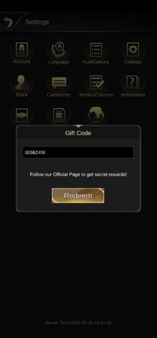 Rewards for the redemption of Clash of Empire