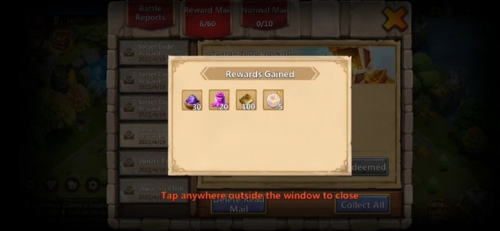 Castle Clash redeem the rewards