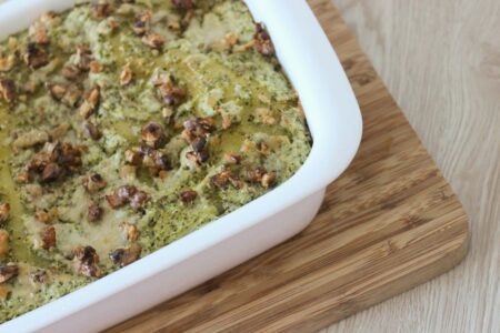White lasagna with broccoli and walnuts
