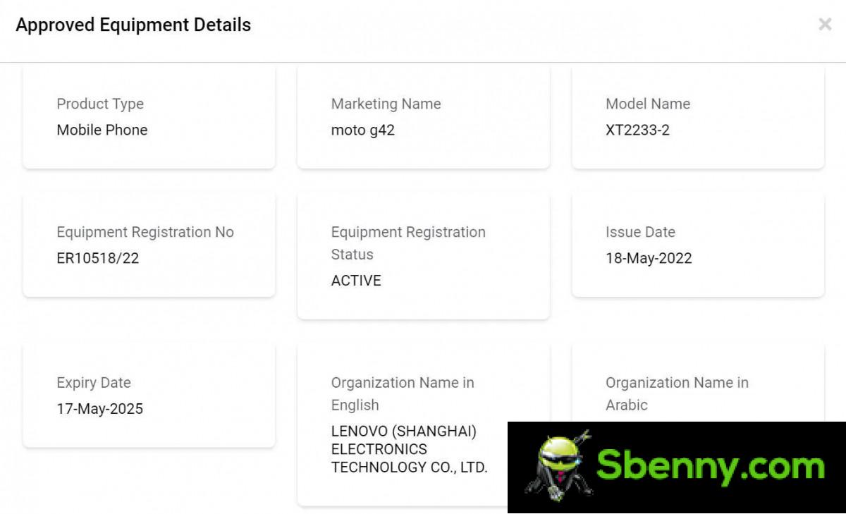 The renderings and certifications of the Motorola Moto G42 emerge