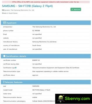 NBTC certification of the Samsung Galaxy Z Fold and Galaxy Z Flip4 bag