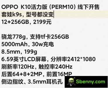 Energy specifications of Oppo K10