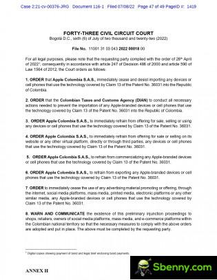 An English translation of part of the judge's sentence in Colombia