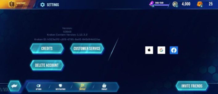 Settings menu