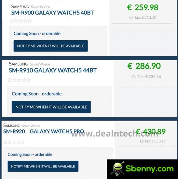 Samsung Galaxy Watch5 and Watch5 Pro prices revealed