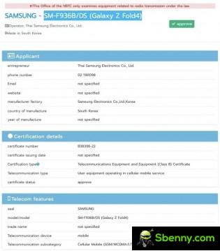 NBTC certification of the Samsung Galaxy Z Fold and Galaxy Z Flip4 bag