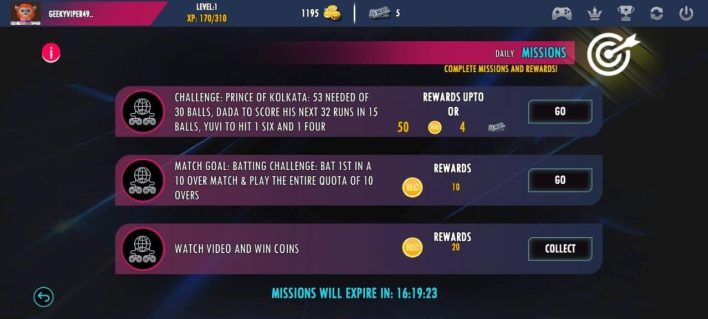 daily missions and research challenges Real Cricket 22 unlock tournaments