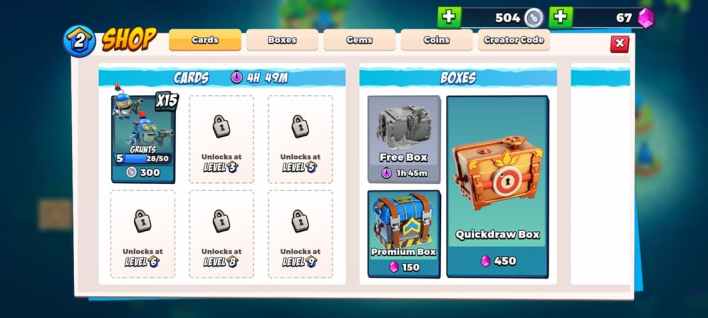 Purchase of cards and boxes from the store