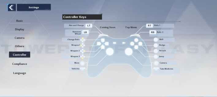 Tower of Fantasy Controller Settings