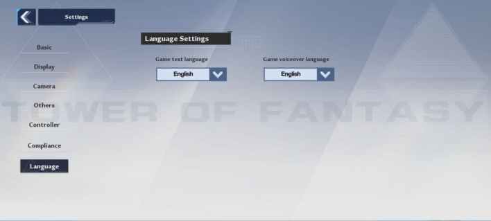 Tower of Fantasy language settings