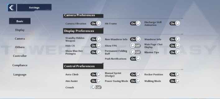 Tower of Fantasy camera settings