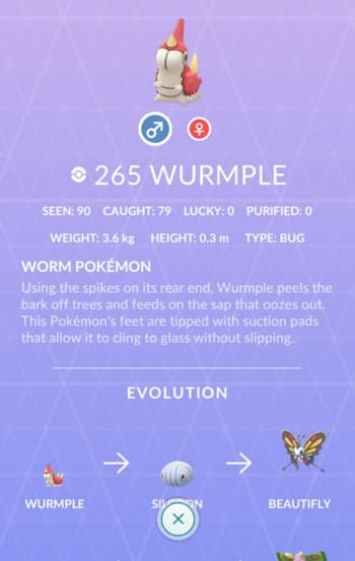 Evolutions of Pokémon Go Wurmple