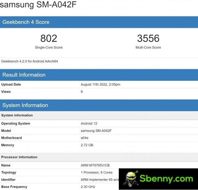 Samsung Galaxy A04 Core on Geekbench