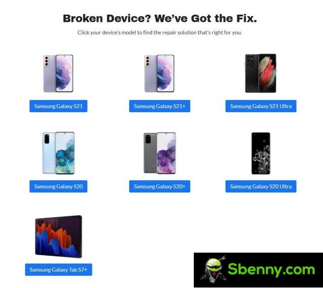 Devices covered by Samsung and the iFixit self-repair program