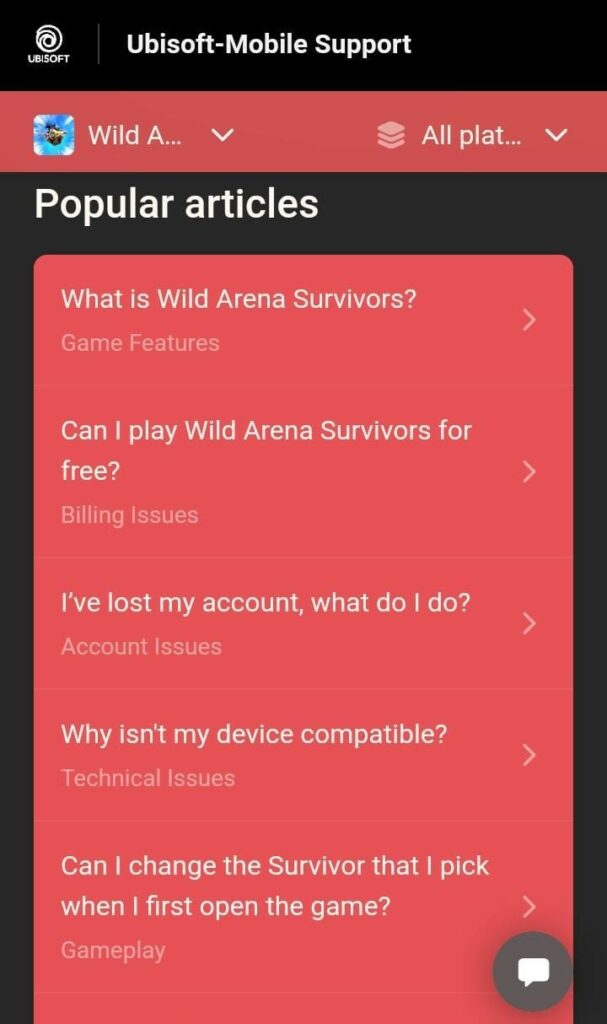 Contact via in-game customer service option 2