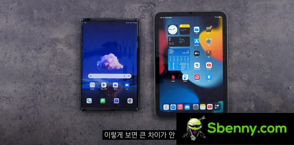LG Rollable next to a tablet