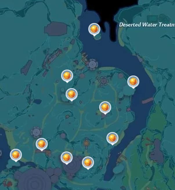 Locations of the golden core of the Tower of Fantasy artificial island