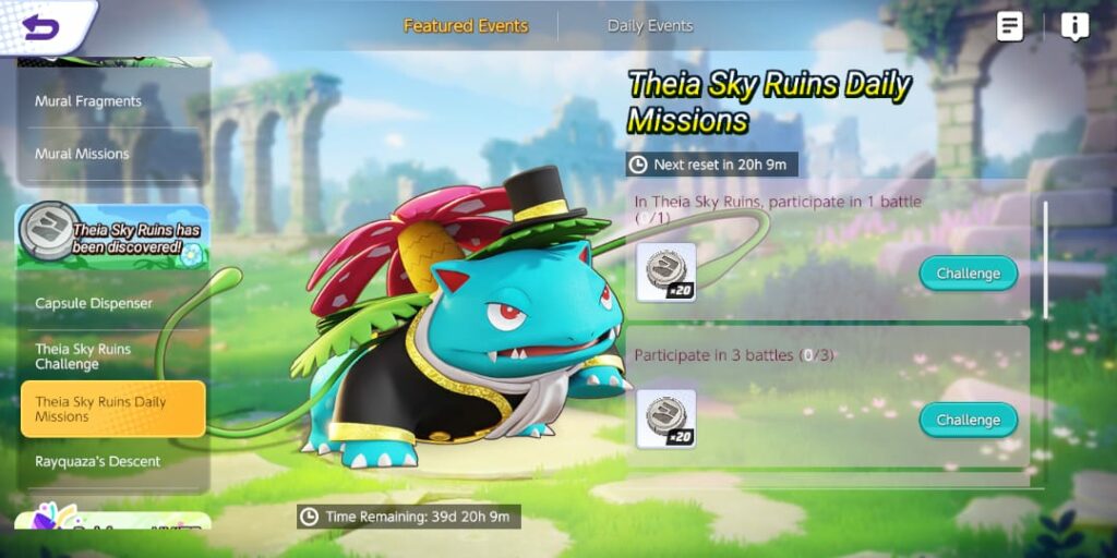 Pokémon Unite Tuxedo Style Venusaur holowear Daily Missions