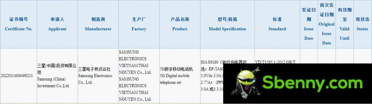 Samsung Galaxy S23 Ultra certified by 3C with 25W charger