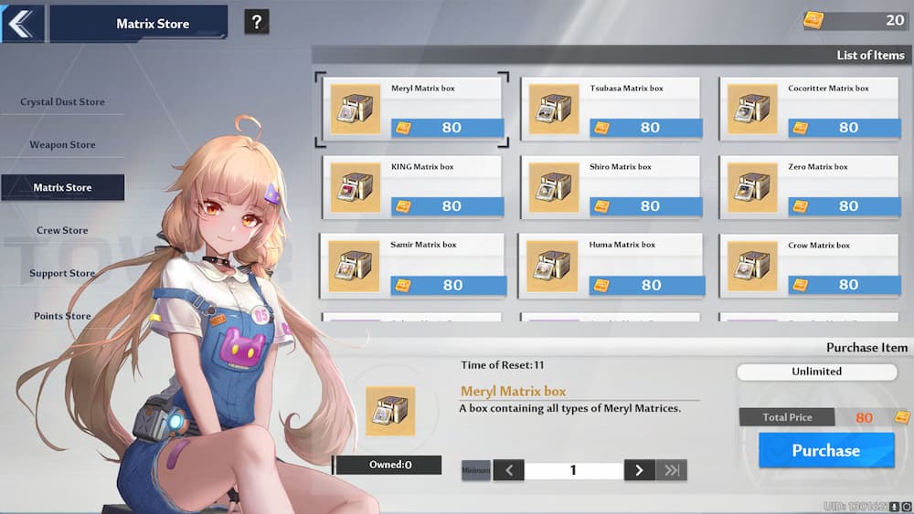 SSR matrices of the Tower of Fantasy