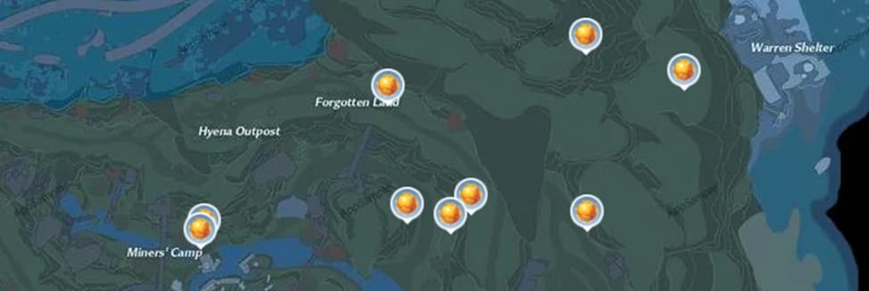 Locations of the gold core of the Crown Mines of the Tower of Fantasy