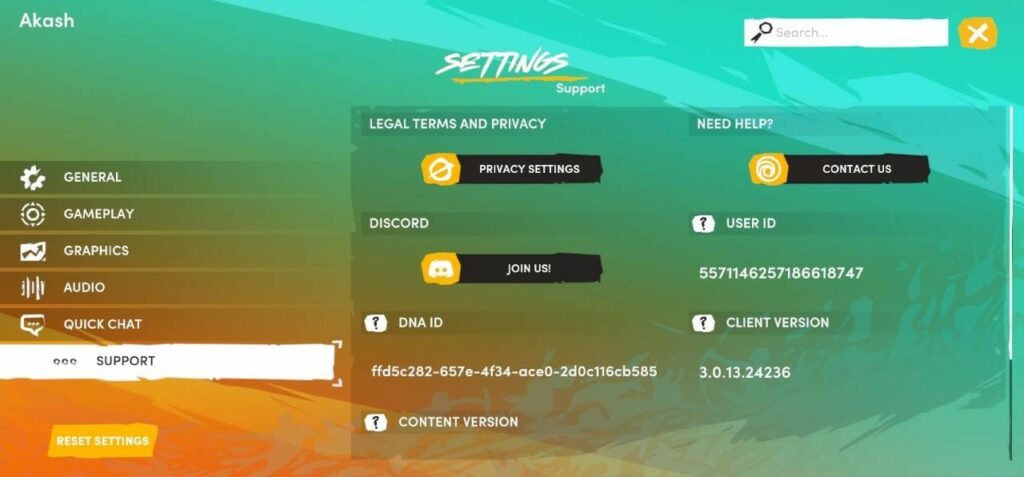 Contact via the in-game customer service option