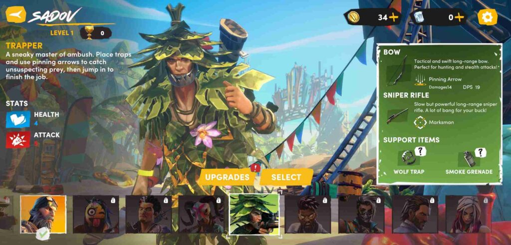 Character selection of the survivors of the wild arena