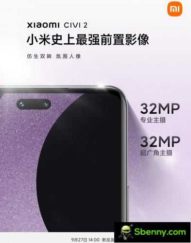 Xiaomi Civi 2 will be equipped with dual front cameras, pill-shaped centered cutout