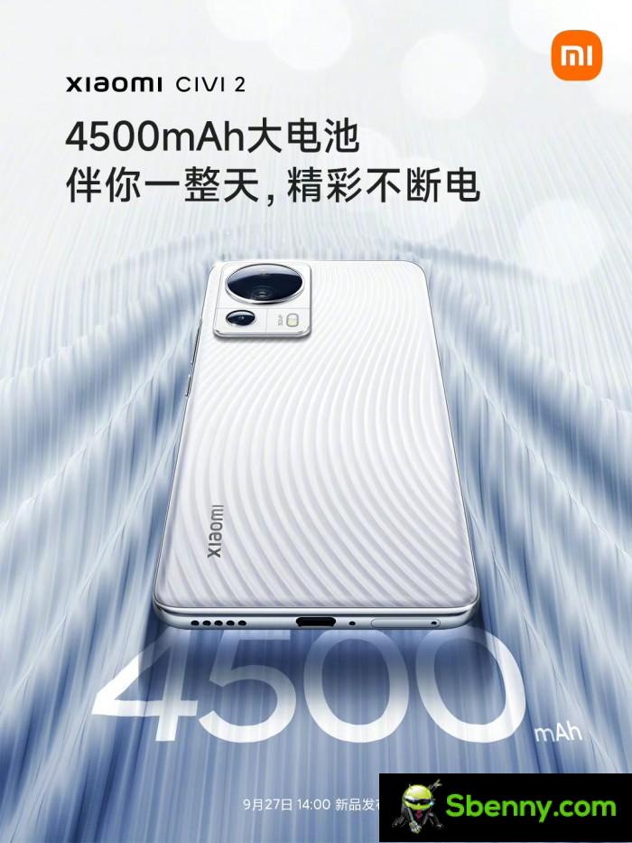 Xiaomi Civi 2's 4,500 mAh battery and 67 W charging confirmed in the latest teaser