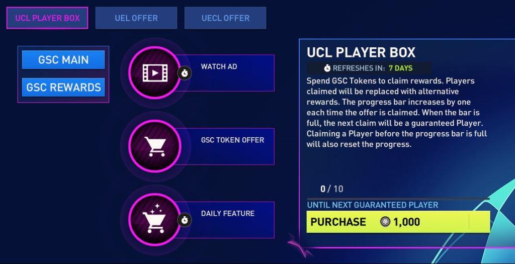 FIFA Mobile Group Stage Challengers UCL Player Box