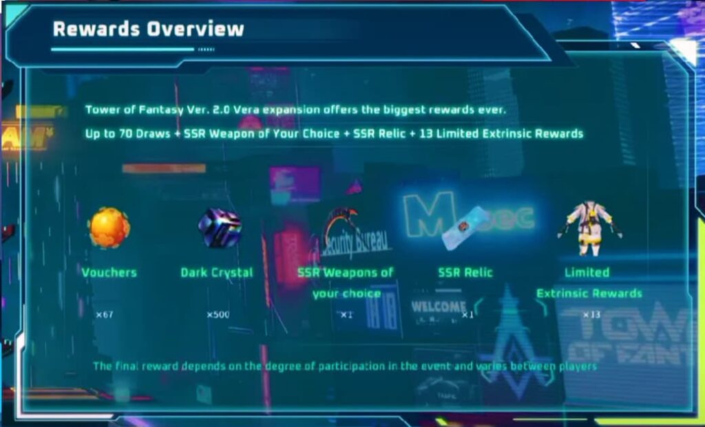 Rewards for new Tower of Fantasy players