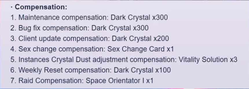 Compensation for the Tower of Fantasy Vera update