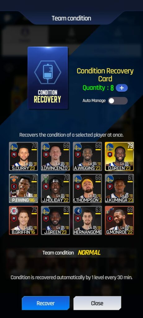 Conditional recovery of the NBA Now 23 team
