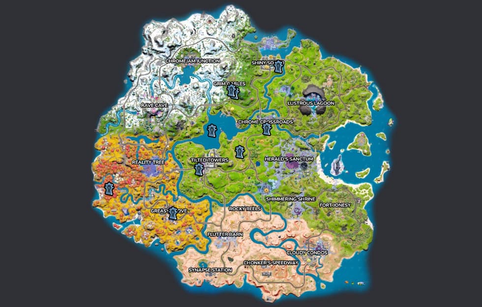 Locations of the tombstones of Fortnite Goofy