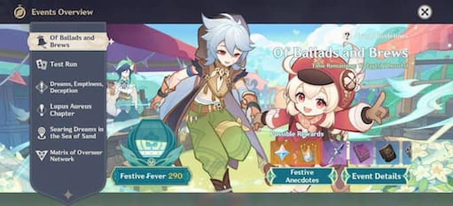 Overview of the Genshin Impact Of Ballads and Brews event