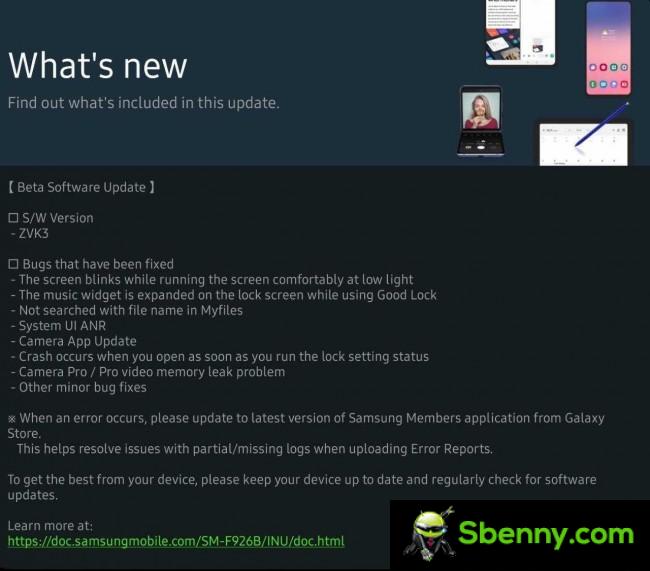 Changelog of the fifth beta update of the Samsung Galaxy Z Fold3 One UI 5.0
