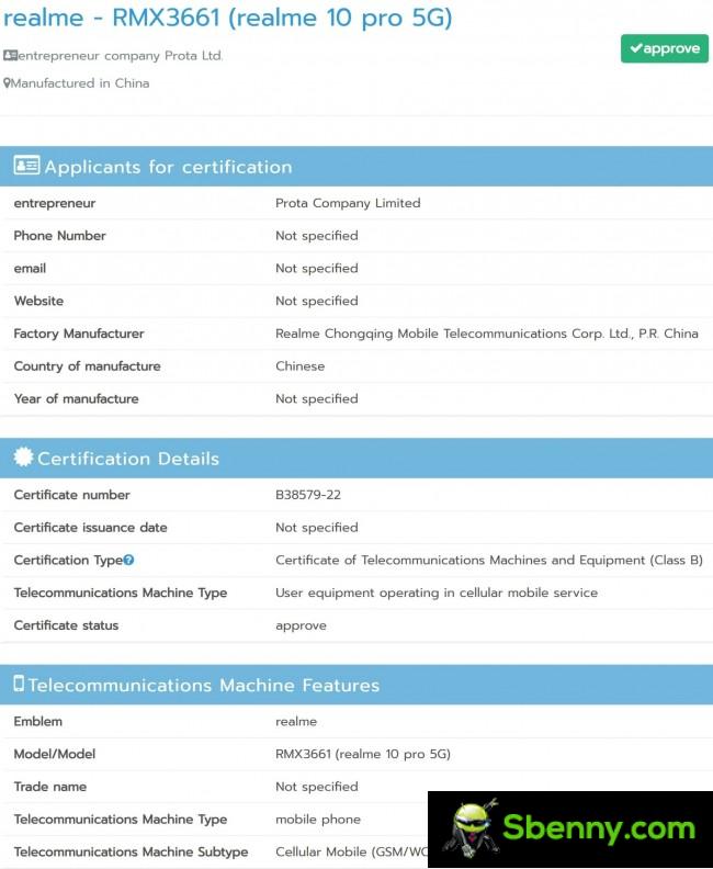 Realme 10 Pro achieves NBTC certification
