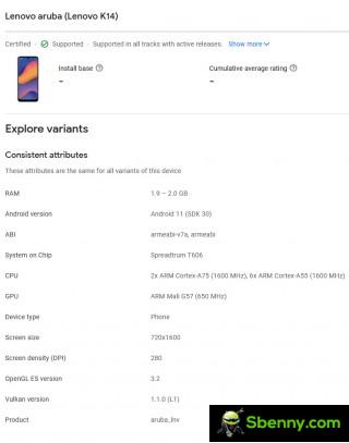 Details of Google Play Console: Lenovo K14