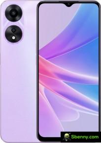 Oppo A58x in black, blue and purple