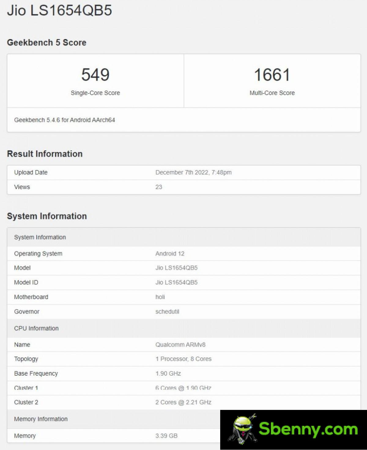 Jio Phone 5G appears on Geekbench with Snapdragon 480+