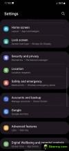 Home screen, notification area, settings menu