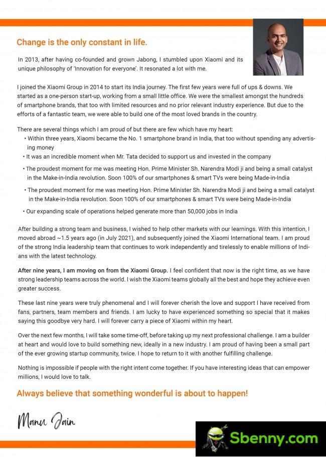 The letter of Manu Kumar Jain