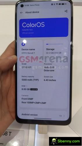 Oppo Reno8 T 4G Sunset Orange model poses for the camera, revealing the main specifications