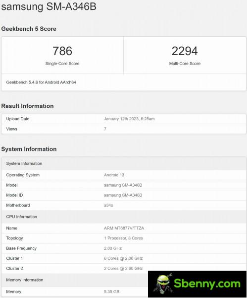 Samsung Galaxy A34 5G Appears on Geekbench with Key Specs