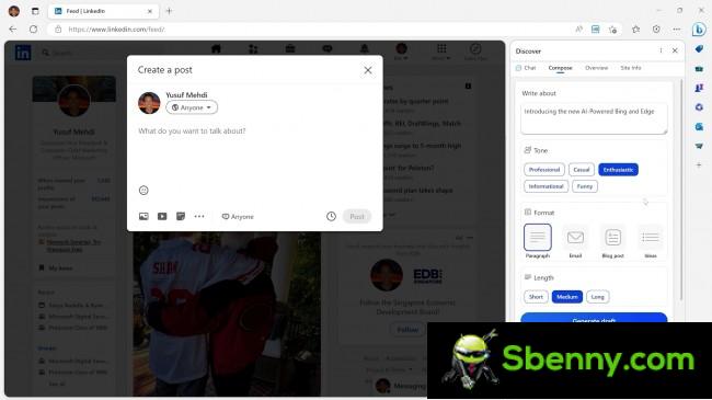 Dial options within LinkedIn on Microsft Edge