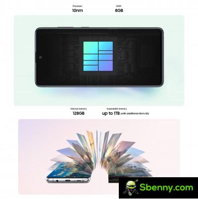 The older Exynos 9810 paired with up to 8GB RAM and 128GB storage (expandable)