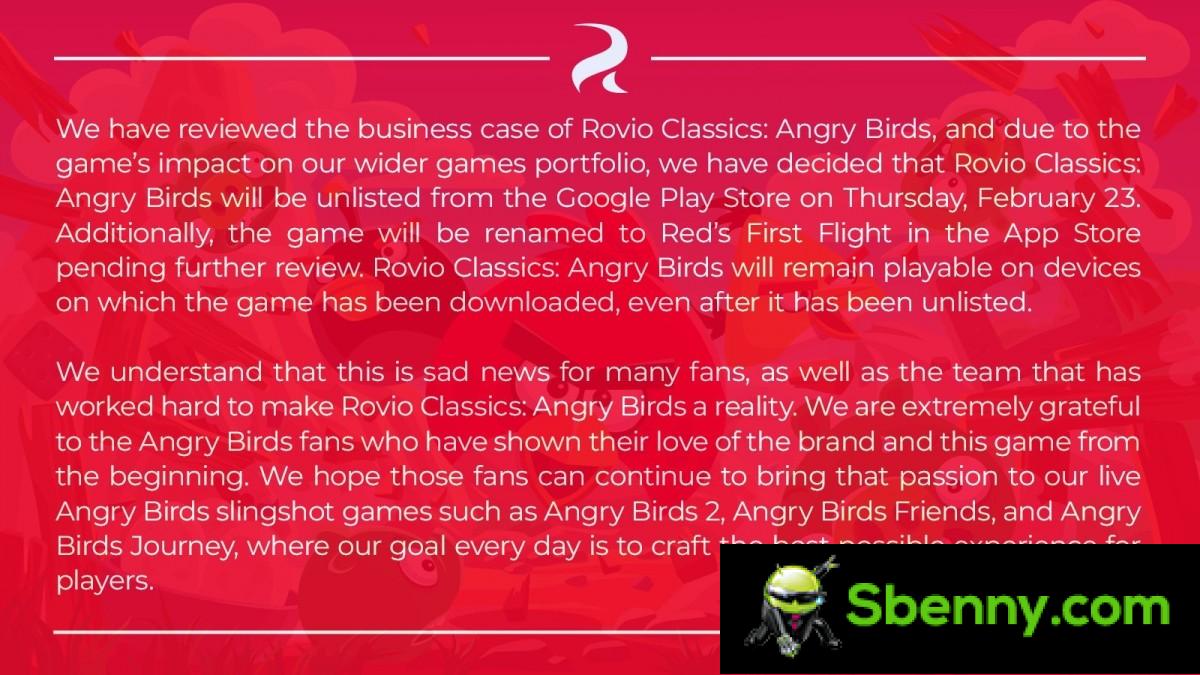End of an Era: The original Angry Birds game will be removed from the Play Store on February 23rd