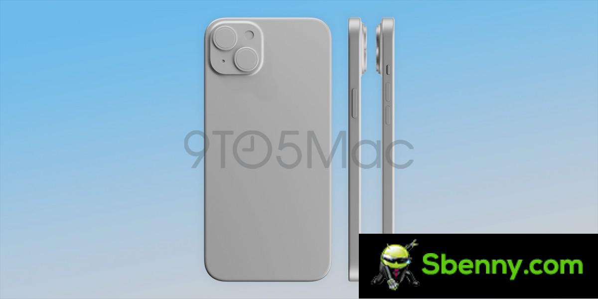 Apple iPhone 15 Plus CAD-based rendering surface shows Dynamic Island and USB-C